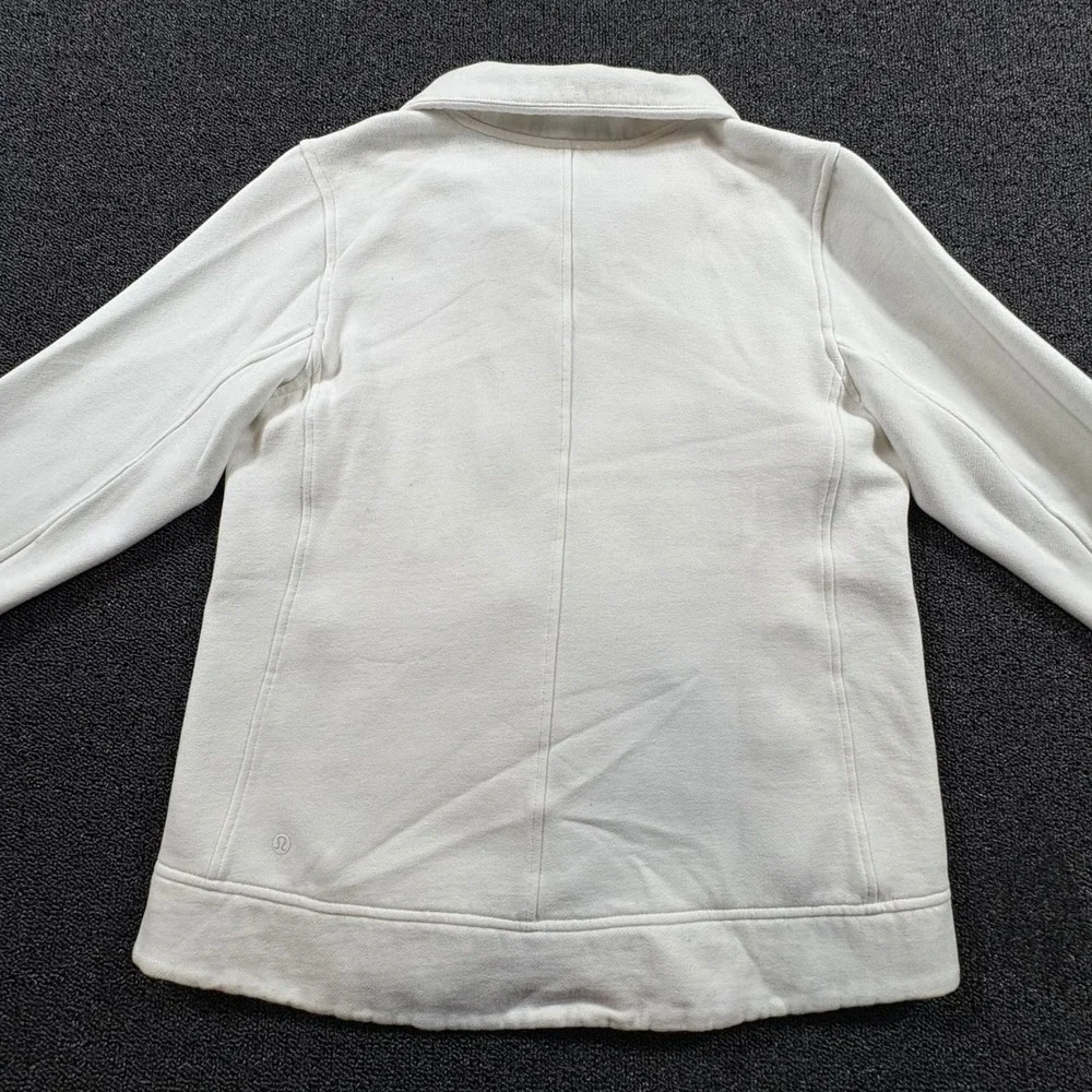 Lululemon Fleece Quilted Be True Full Zip‎ Jacket Women's 10 White Button Collar